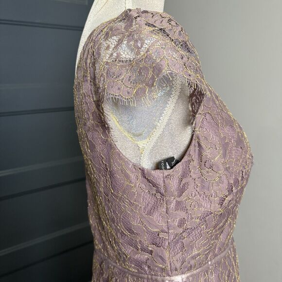 Jenny Yoo Bridgette Garden Lace Dress Plum Purple Size 10 Gold Threading V Neck - Picture 10 of 16